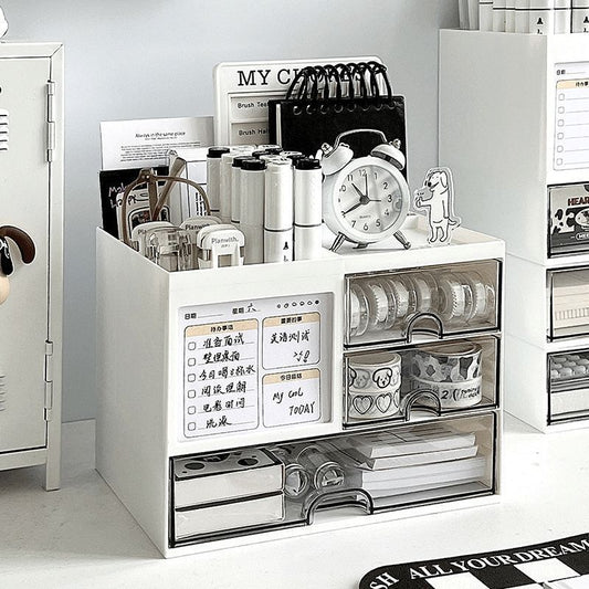 多功能桌面整理盒 兔子可愛風透明小抽屜迷你文具雜物置物盒