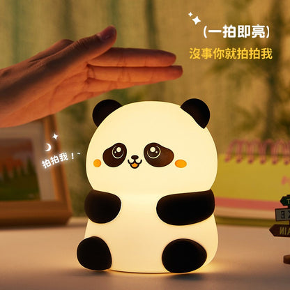 熊貓硅膠小夜燈   usb充電款變色熊貓小夜燈   卡通遙控熊貓拍拍燈